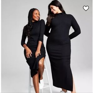 Women's Ribbed High-Neck Midi Bodycon Dress, 